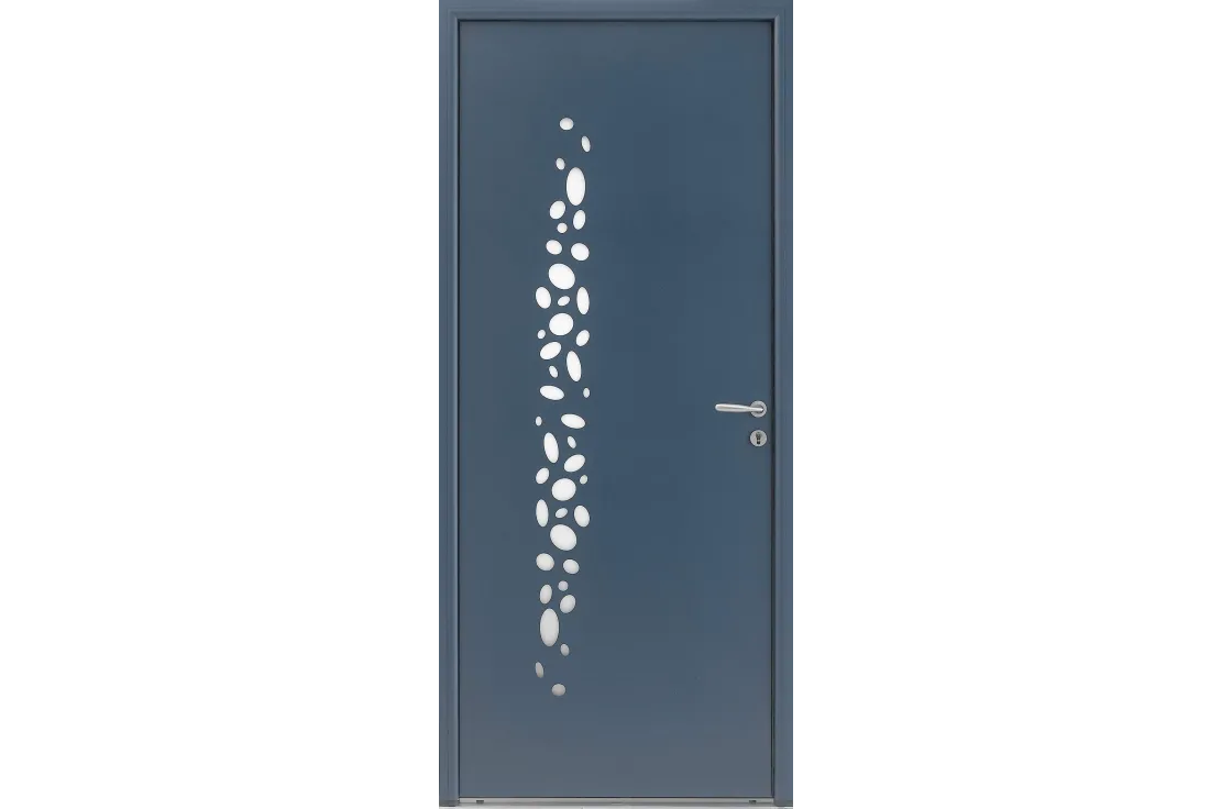 Porte d'entrée alu vitrée avec motifs bulles