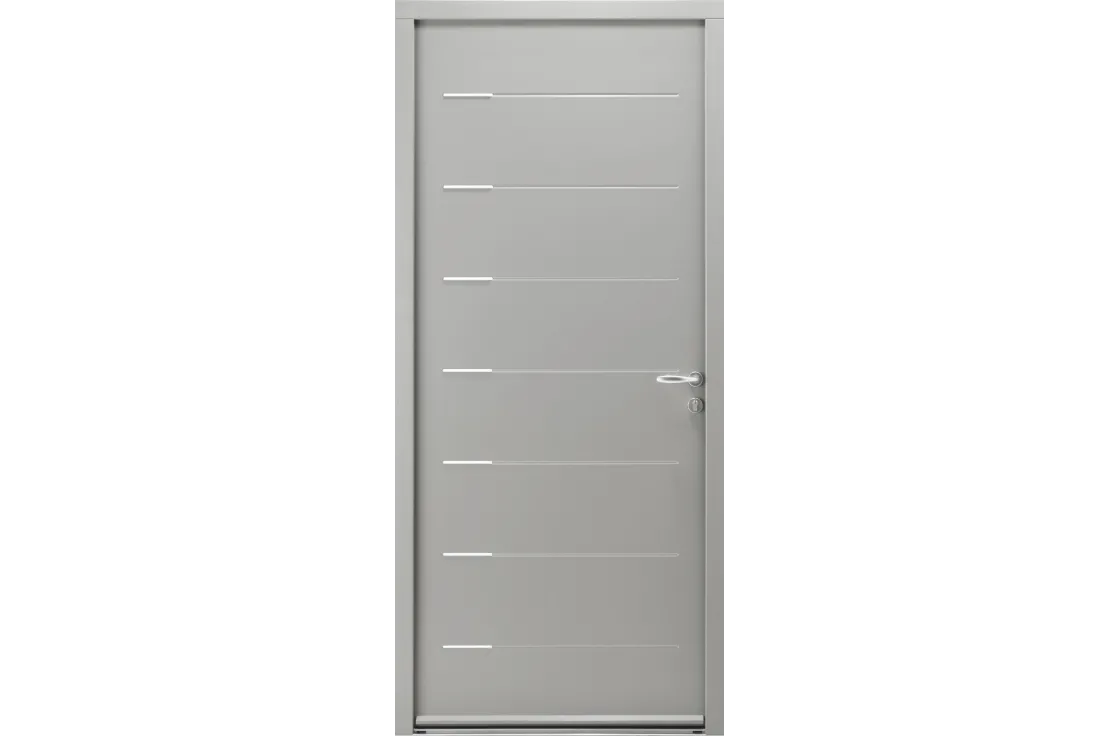 Porte d'entrée acier contemporaine avec inserts inox