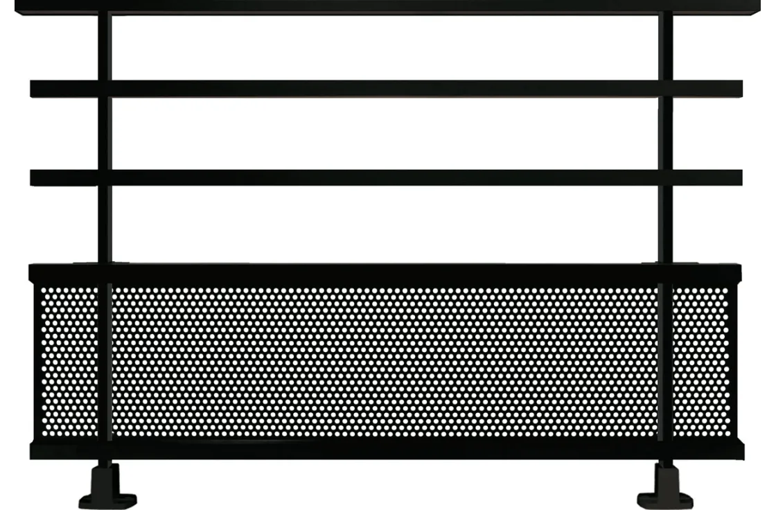 Garde-corps alu avec barreaux et tôle perforée