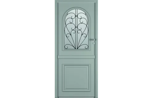 Porte d'entrée fermière alu bois classique mi vitrée