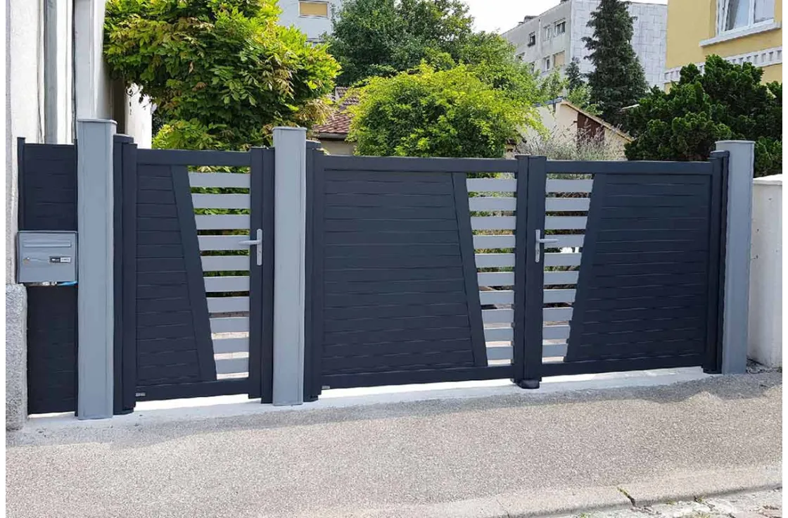 Portail aluminium battant ajourage en biais