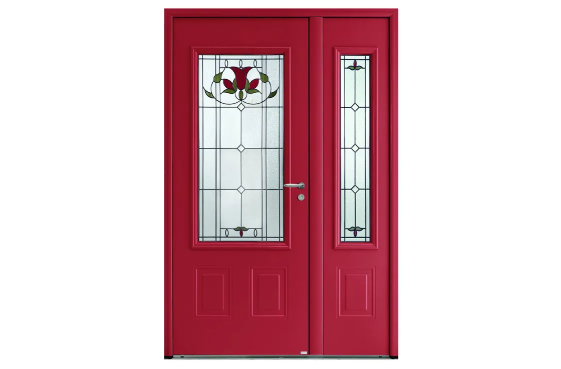 Porte d'entrée alu classique vitrage motif floral