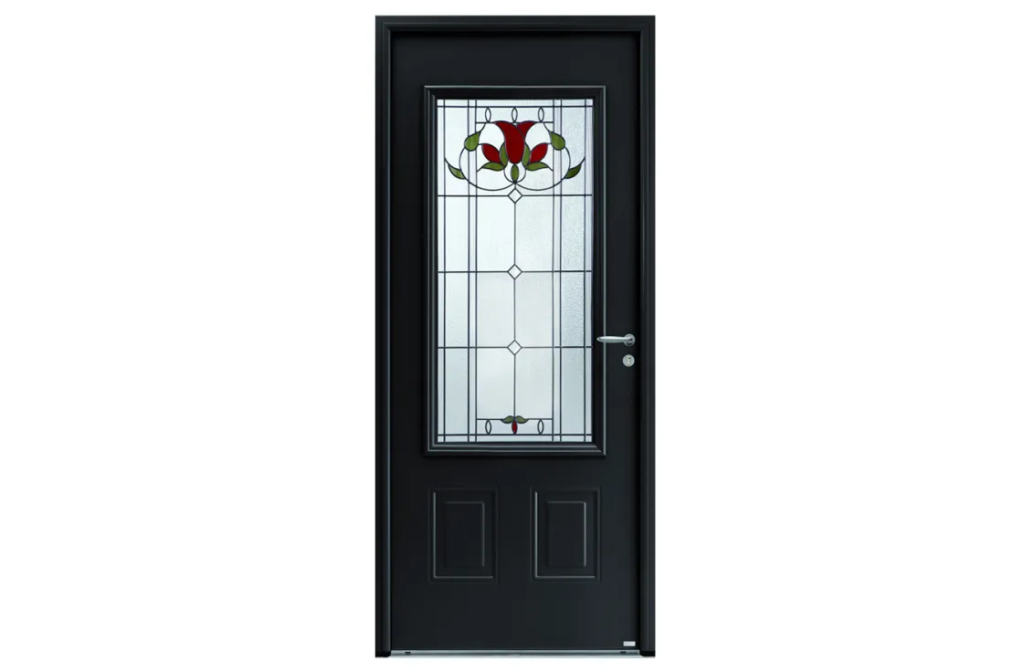 Porte d'entrée alu classique vitrage motif floral