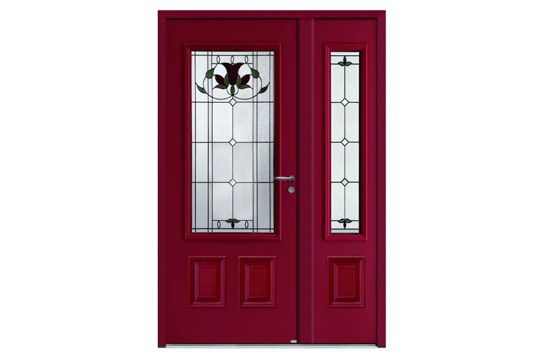 Porte d'entrée alu classique vitrage motif floral