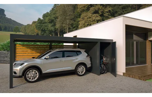 Carport aluminium avec local technique de rangement