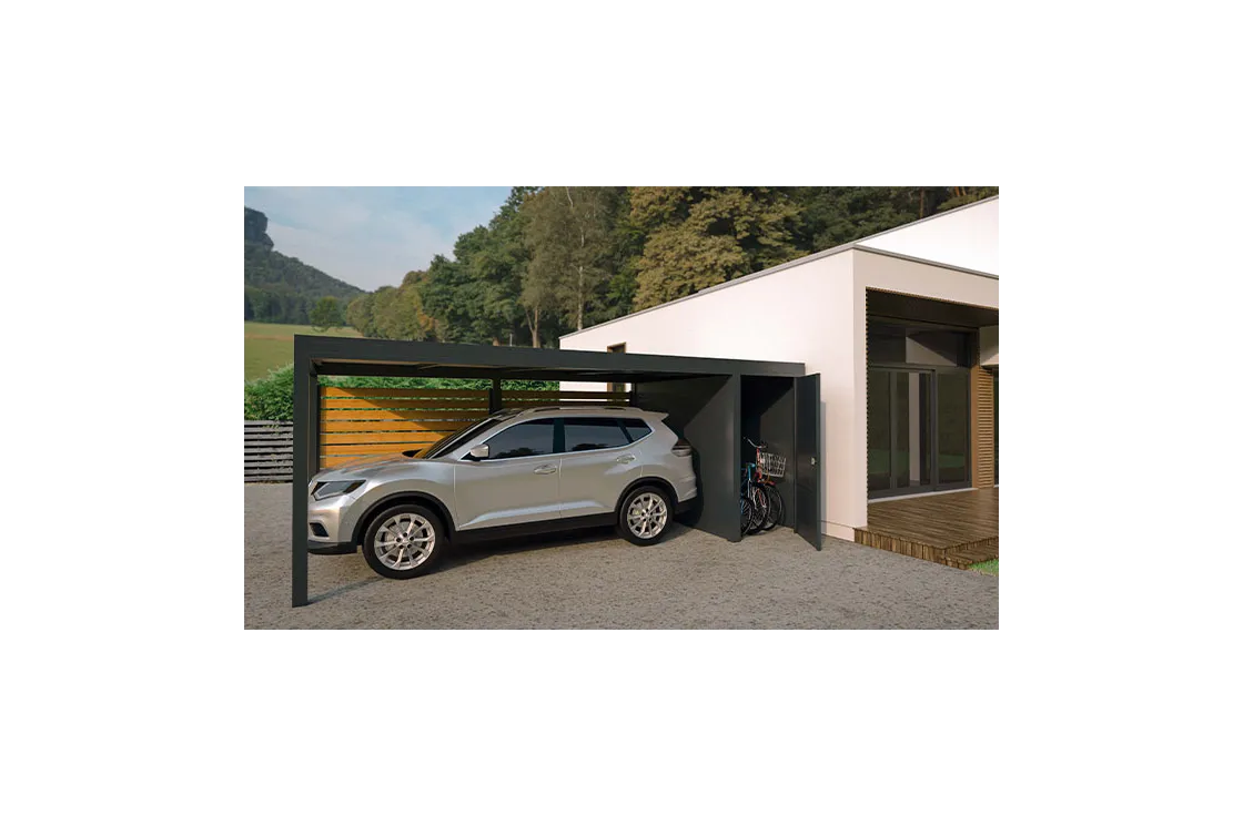 Carport aluminium avec local technique de rangement