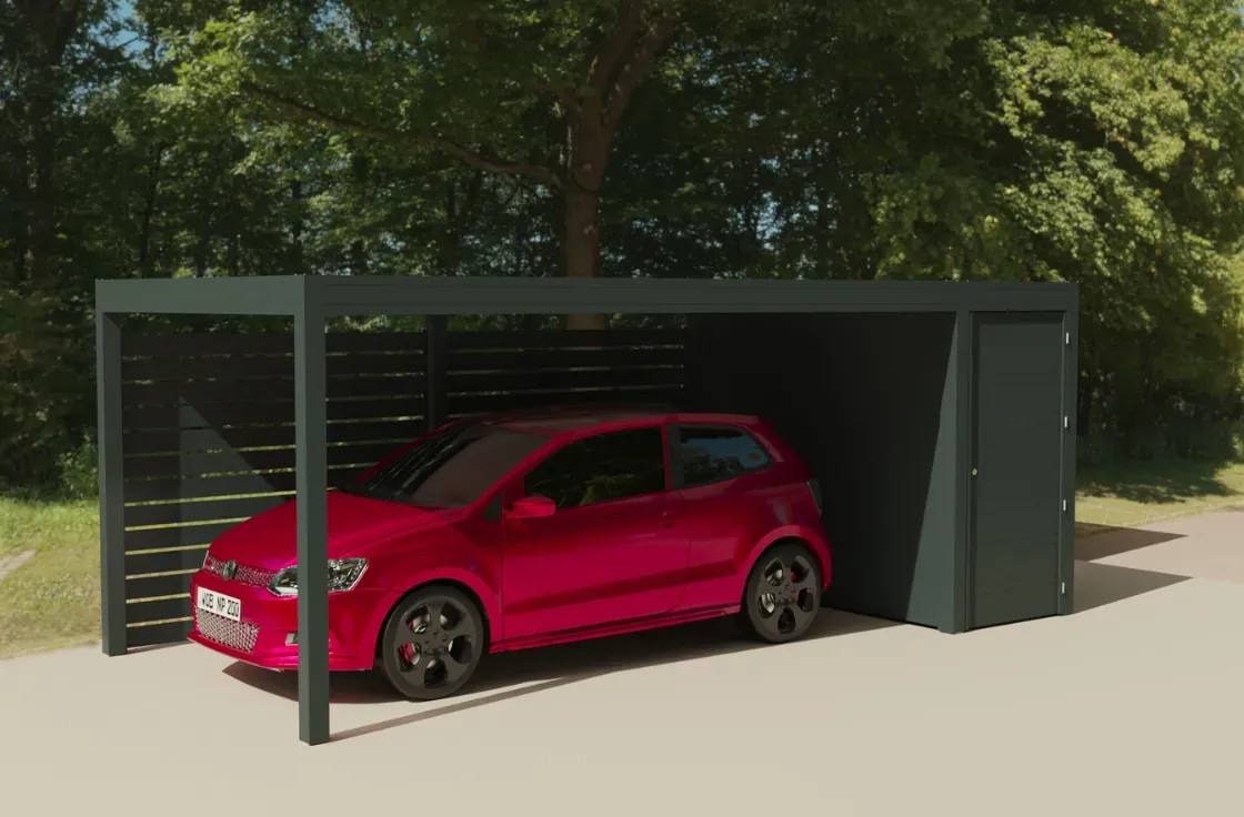 Carport aluminium avec local technique de rangement