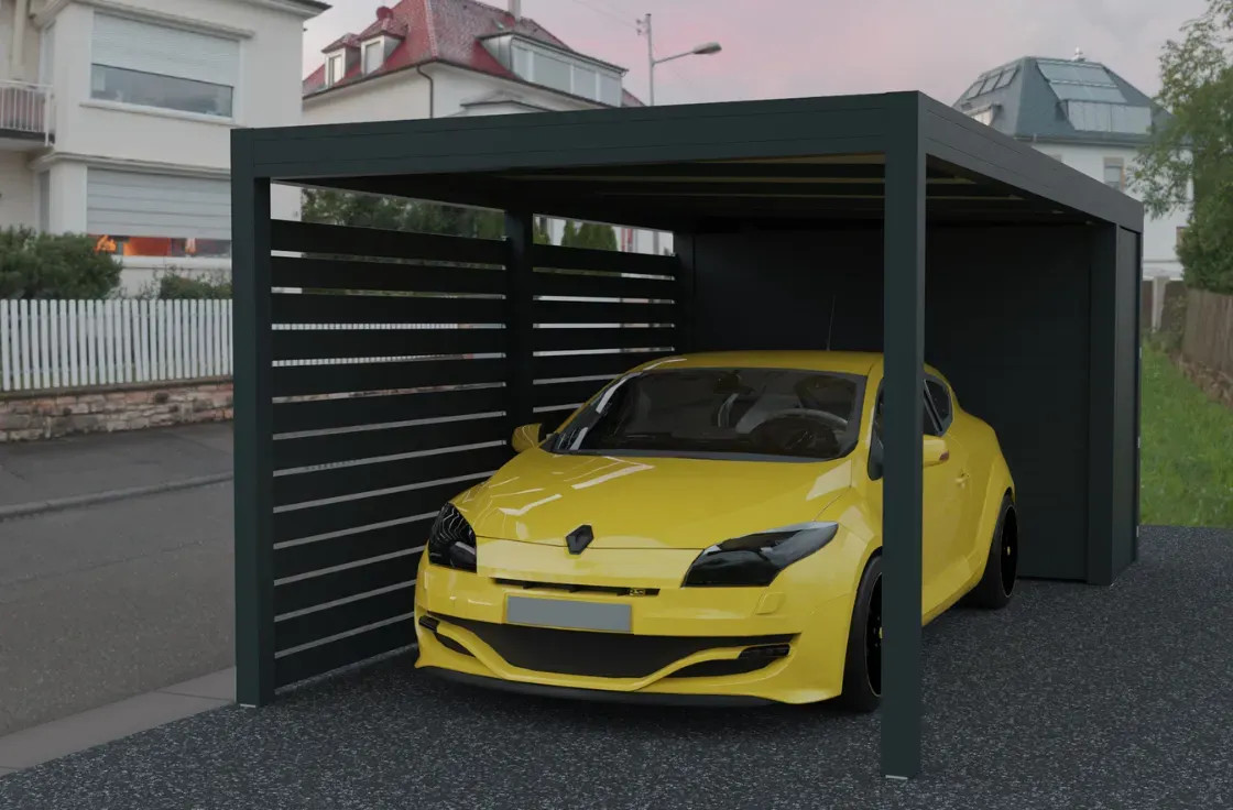 Carport aluminium avec local technique de rangement