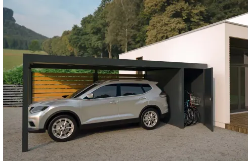 Carport aluminium avec local technique de rangement